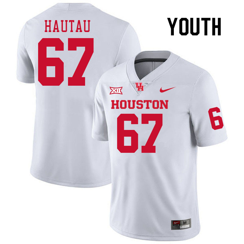 Youth #67 Hingano Hautau Houston Cougars College Football Jerseys Stitched-White